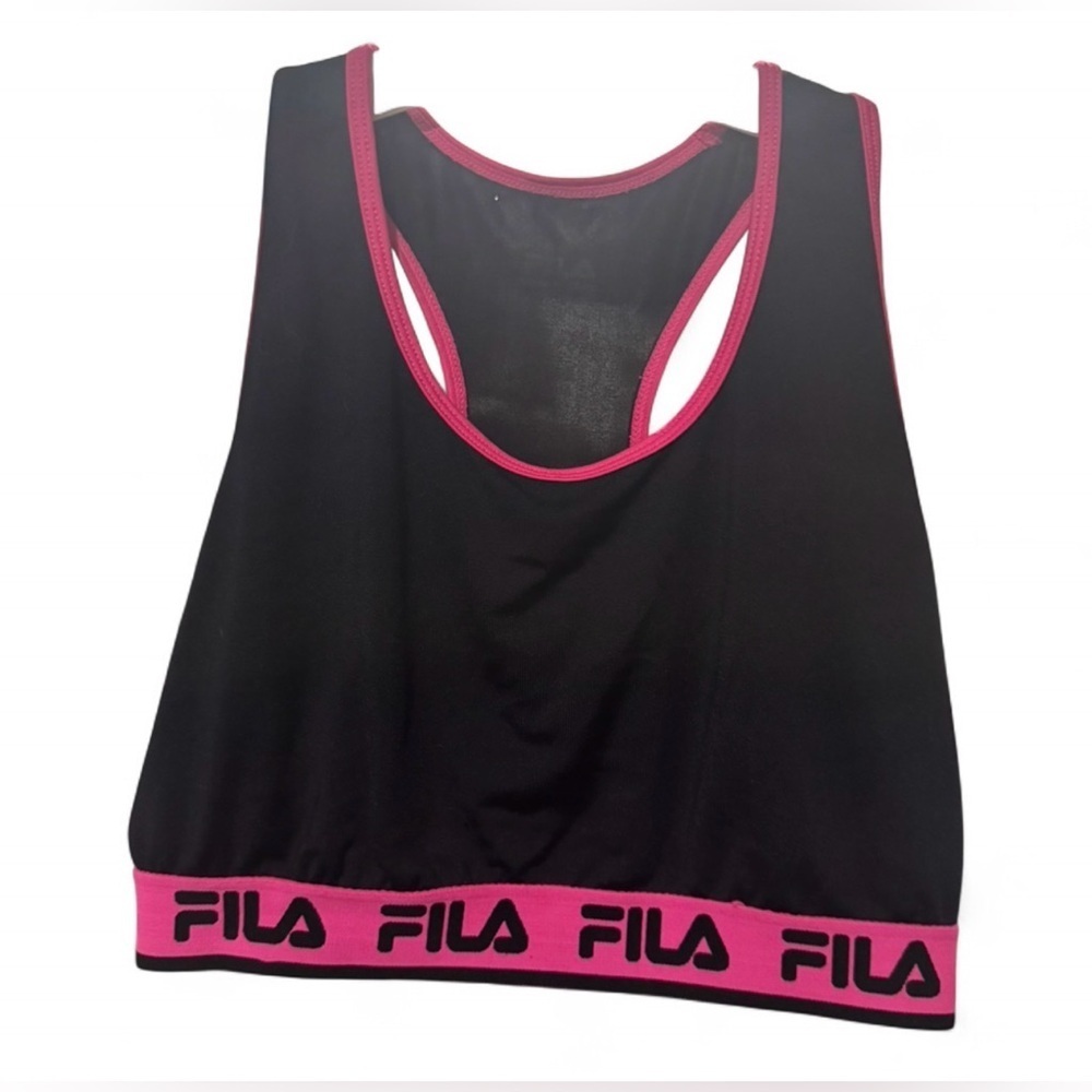 Size Large Used Fila Women's Black Sports Bra with Pink Trim